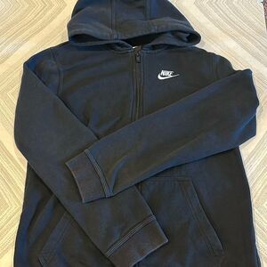 Nike Boys Black with White Embroidered Logo Zip-Up Hooded Sweatshirt - Size XL